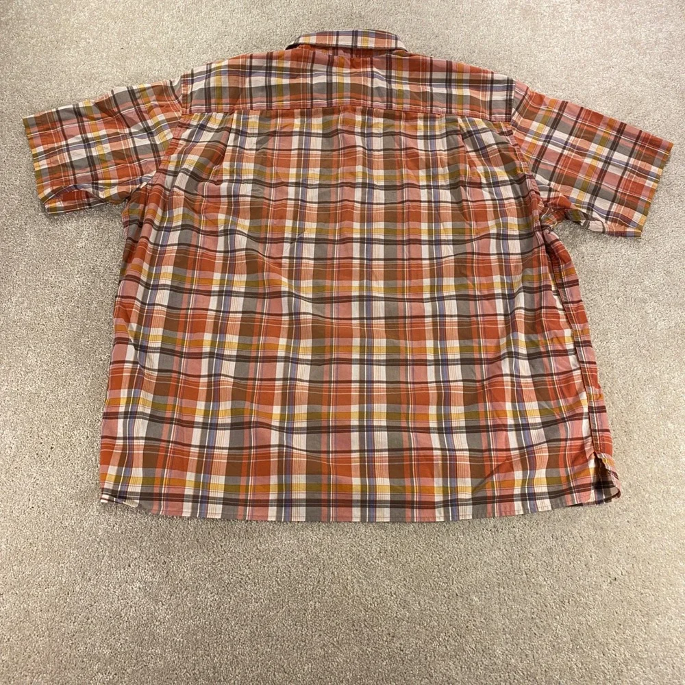 Orvis Button Up Shirt Mens XL Orange Plaid Classic Fit Linen Blend Short Sleeve - Picture 9 of 10